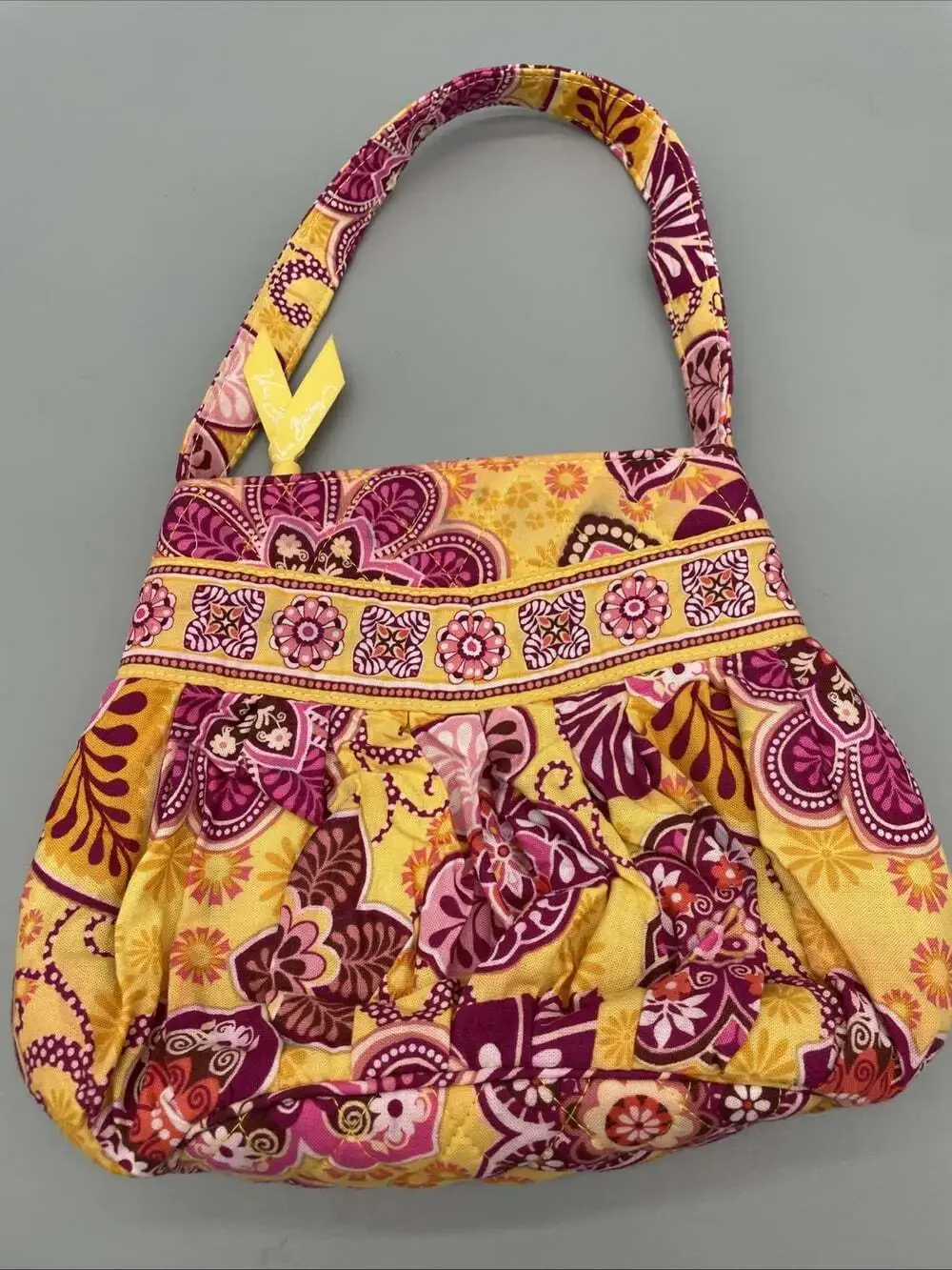 Vera Bradley Bali Gold Yellow Floral Pink Red Purse Small Pleated Handbag